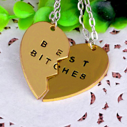 Best Bitches Heart BFF Necklace Set for 2
