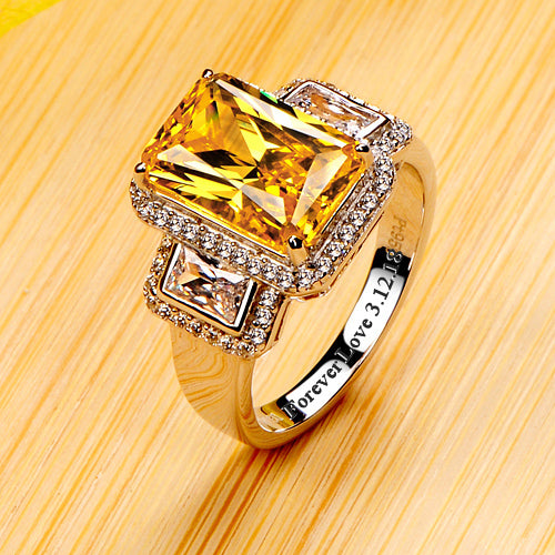 3 Carats Emerald Cut Yellow Diamond Engagement Ring