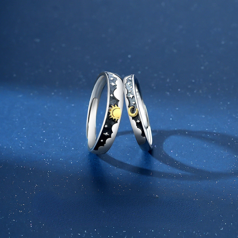 Custom Engraved Sun and Moon Wedding Rings for Couples