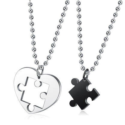 Custom Puzzle Piece Heart Couple Necklaces Set