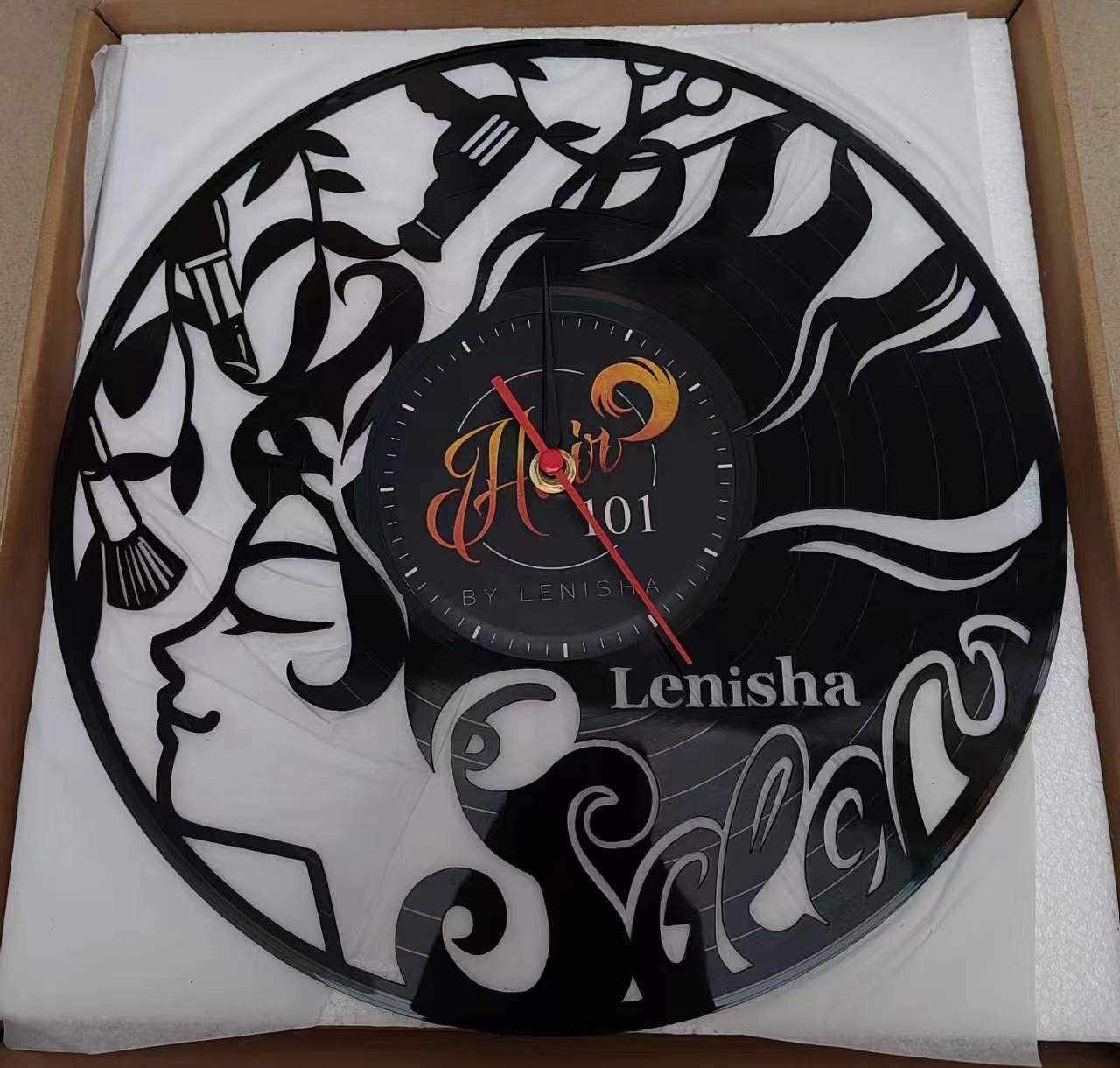 Personalized Beauty Salon Wall Clock – Custom LP Record Design, Silent Quartz Movement