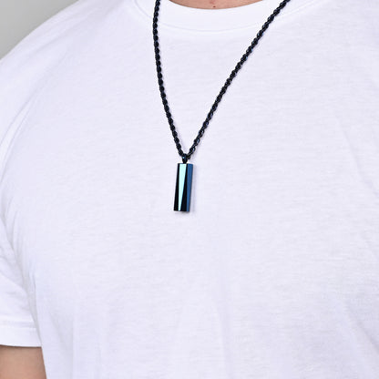 Custom Engraved Mens Vertical Bar Pendant Necklace