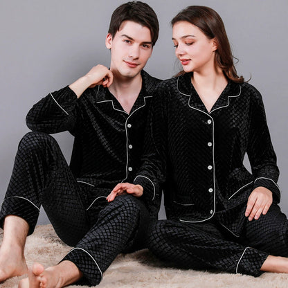 Luxury Textured Velvet Long-Sleeve Couple Pajamas