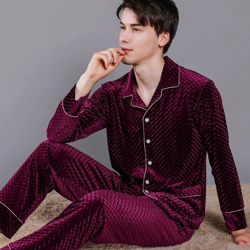 Luxury Textured Velvet Long-Sleeve Couple Pajamas