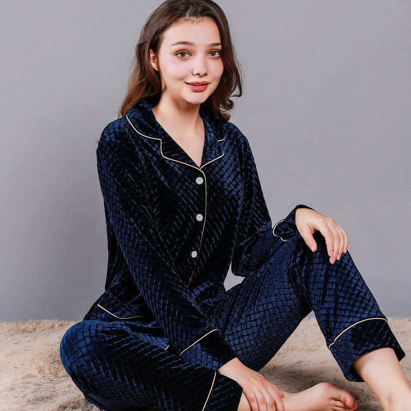 Luxury Textured Velvet Long-Sleeve Couple Pajamas