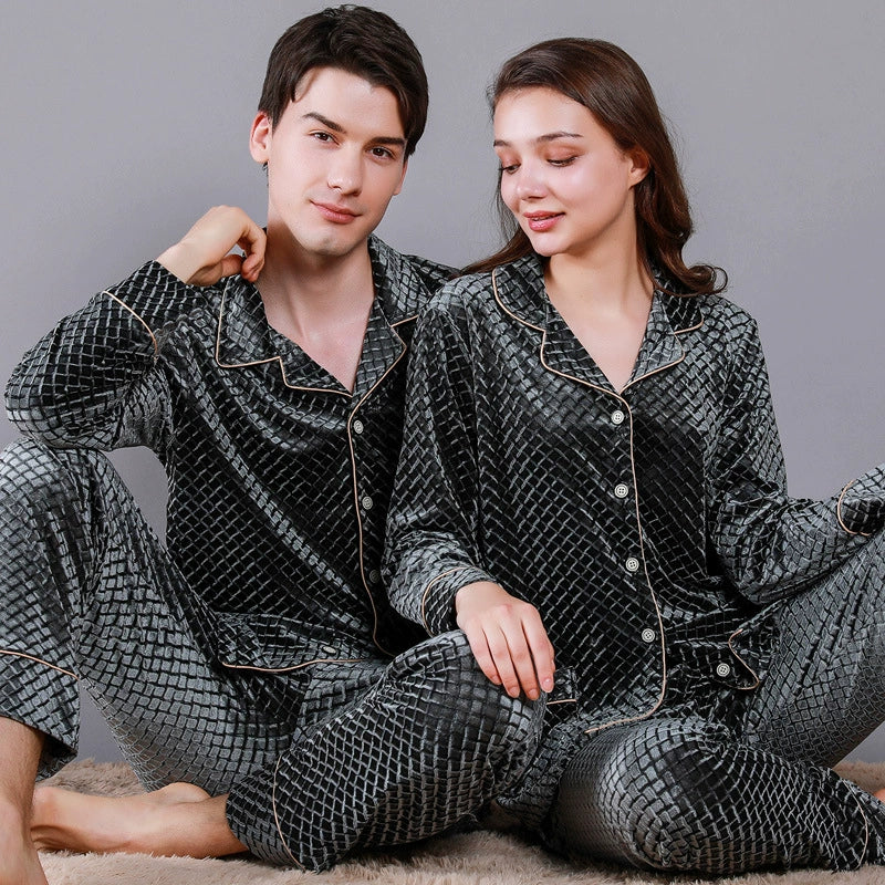 Luxury Textured Velvet Long-Sleeve Couple Pajamas