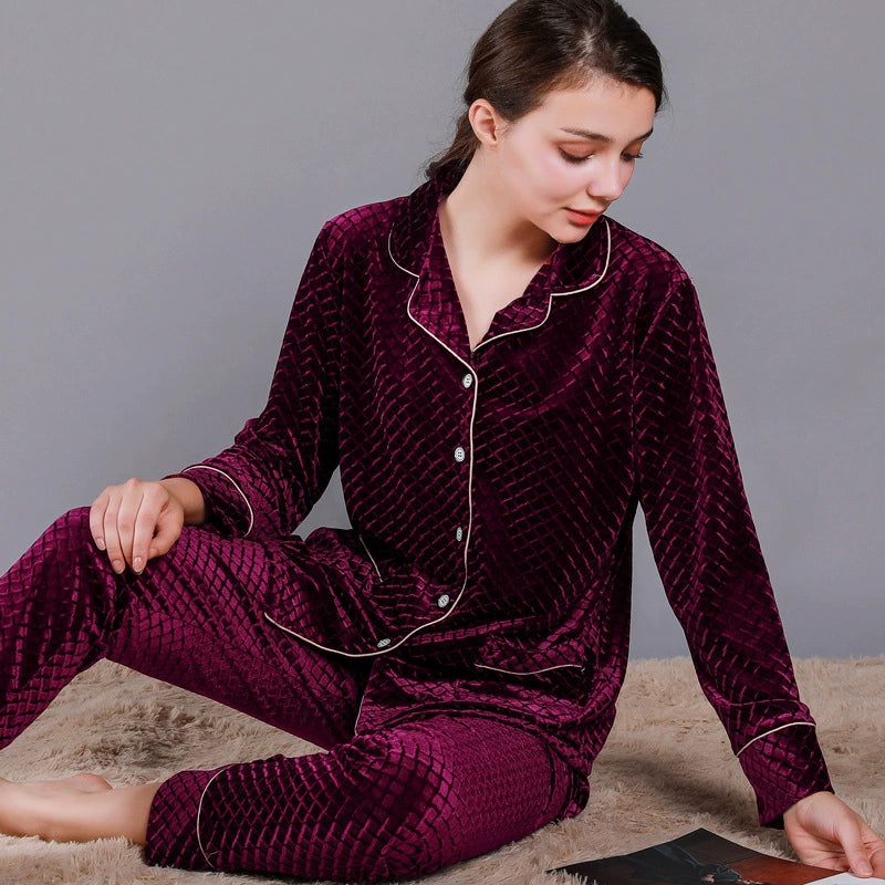 Luxury Textured Velvet Long-Sleeve Couple Pajamas