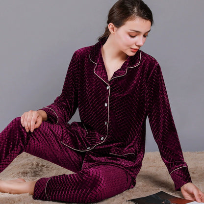 Luxury Textured Velvet Long-Sleeve Couple Pajamas