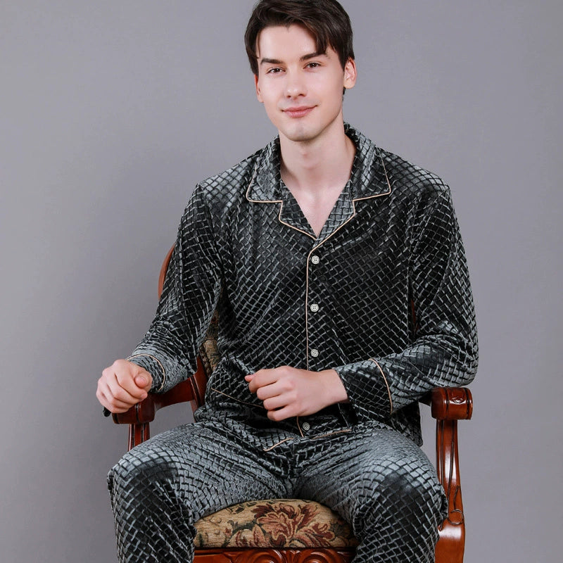 Luxury Textured Velvet Long-Sleeve Couple Pajamas