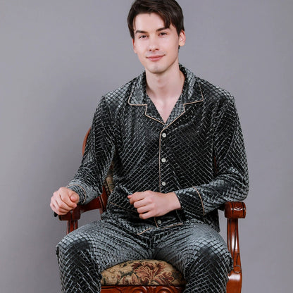 Luxury Textured Velvet Long-Sleeve Couple Pajamas