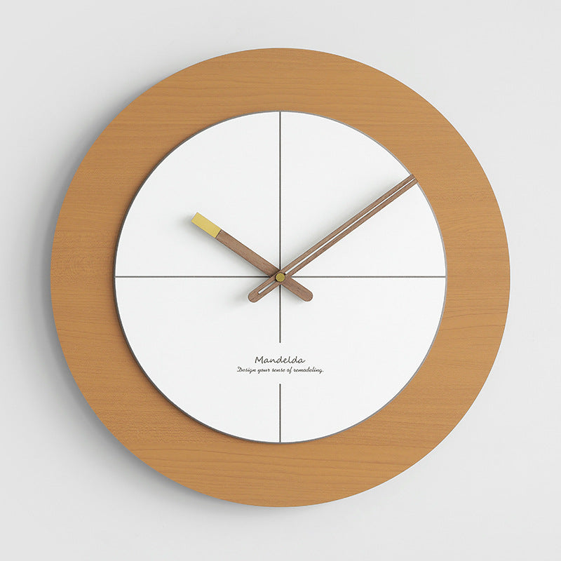 Modern Nordic Circular Analog Silent Wall Clock Wood