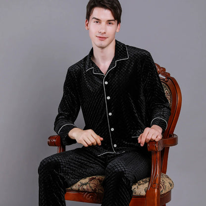 Luxury Textured Velvet Long-Sleeve Couple Pajamas