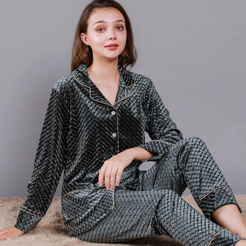 Luxury Textured Velvet Long-Sleeve Couple Pajamas