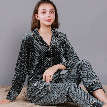 Luxury Textured Velvet Long-Sleeve Couple Pajamas