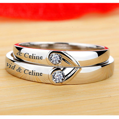 0.05 Ct Diamond Engagement Bands for Couples Platinum Plated Silver
