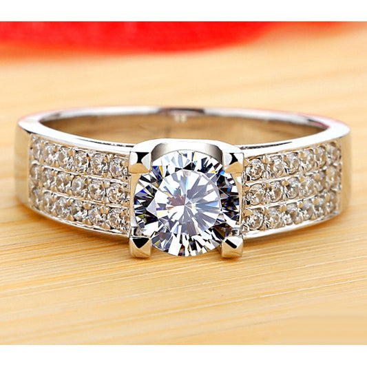 Engraved 1 Carat Lab Diamond Ring for Her - Platinum Plated