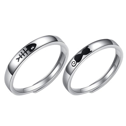 Custom Cat and Fish Wedding Bands for Him and Her