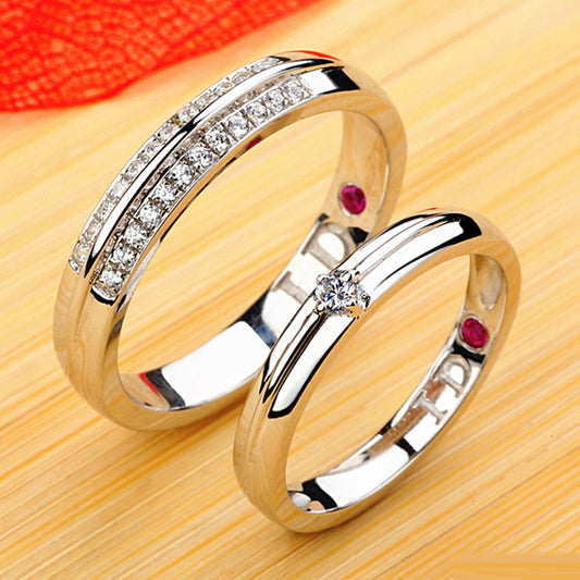 Engraved Ruby Lab Diamond Matching Rings Set