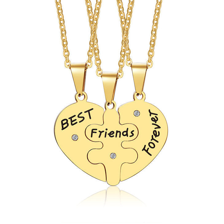 Matching Hearts 3 Piece Bff Necklaces Gift Set