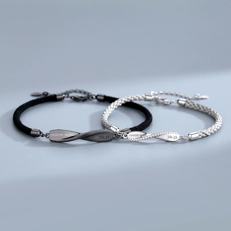 Personalized Mobius Infinity Couple Bracelets Set - Sterling Silver