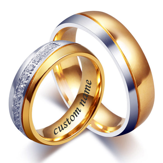 Engraved Matching Titanium Marriage Rings for Couple