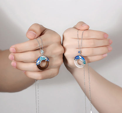 Ocean Waves Matching Couple Necklaces Gift Set