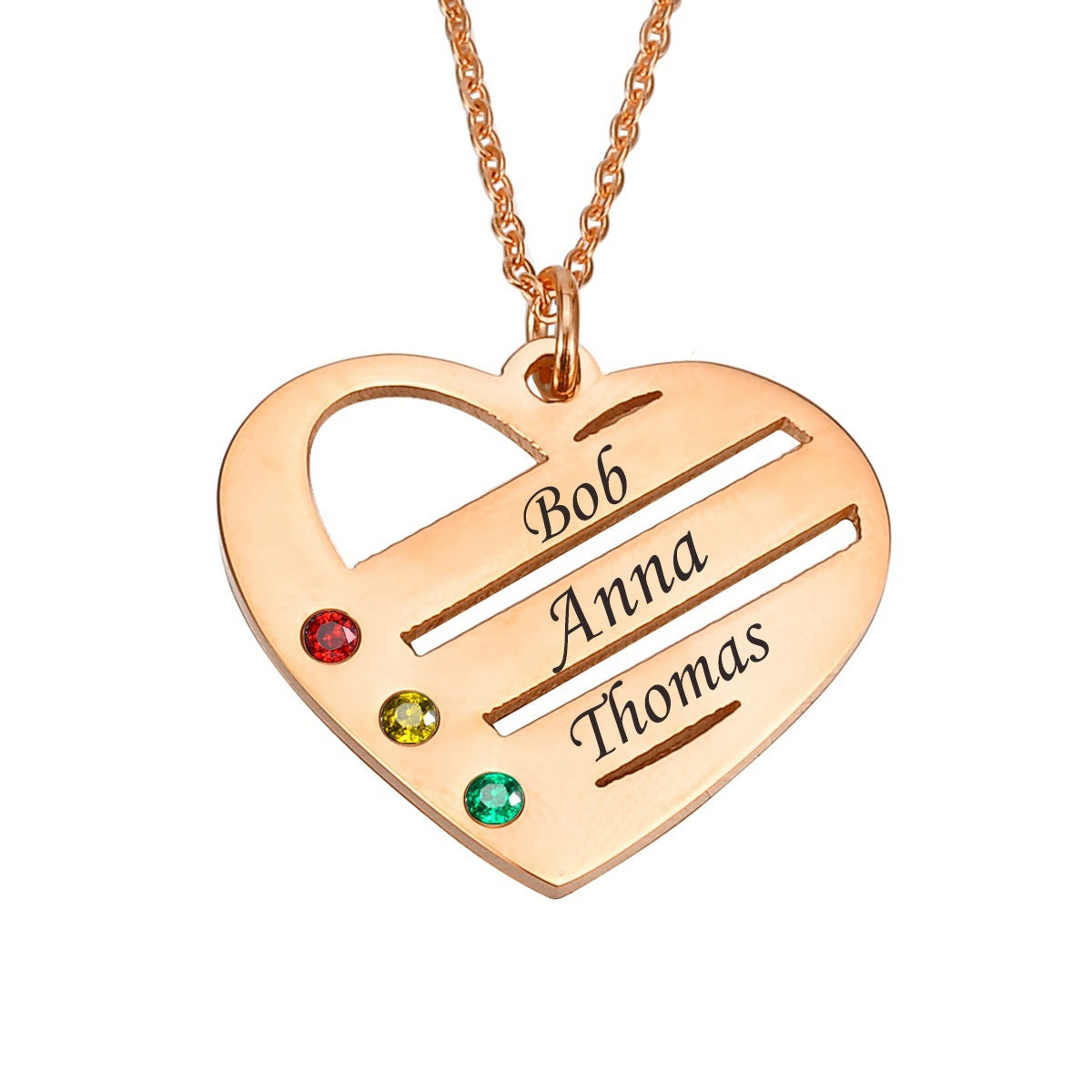 Personalized Birthstones Heart Family Name Necklace