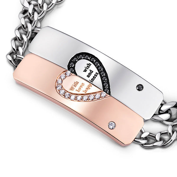 Engraved Hearts Relationship Bracelets Set for Couples