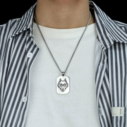 Custom Engraved Wolf Vertical Bar Necklace