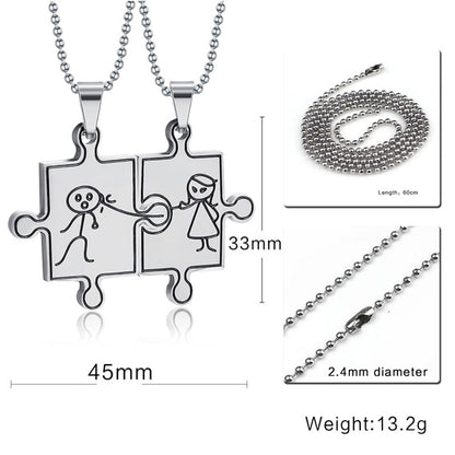 Engraved Jigsaw Puzzle Funny Couple Chain Necklaces Set