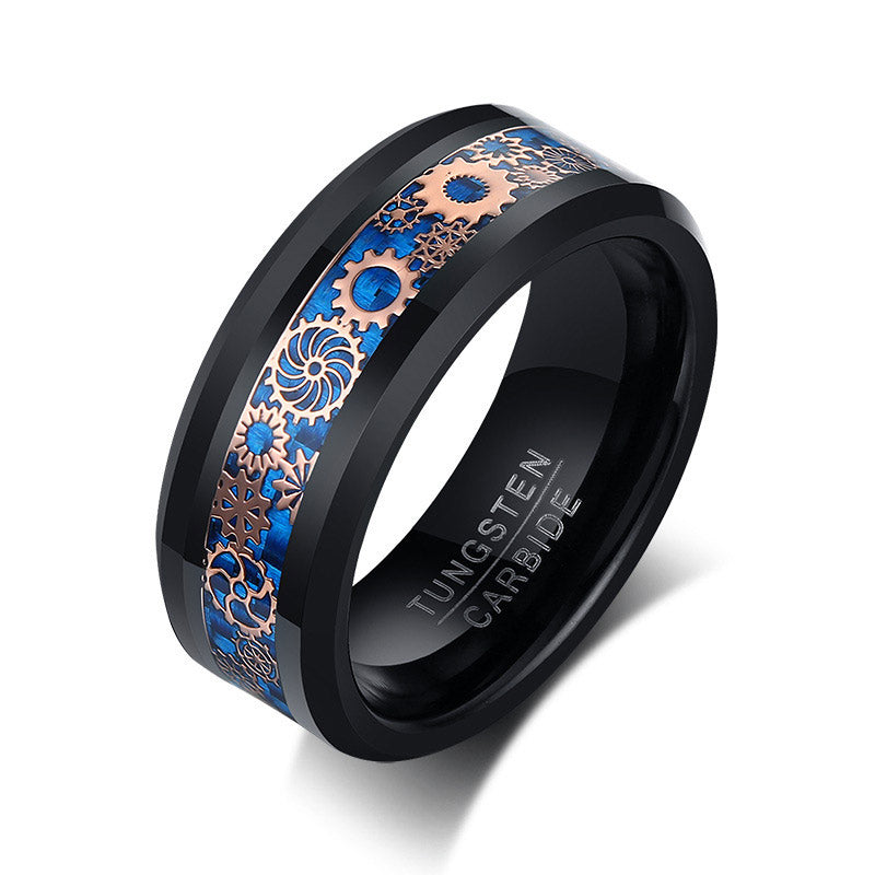 Engraved Mens Wedding Ring Black Tungsten