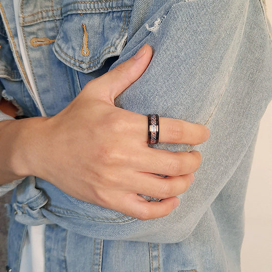 Engraved Mens Wedding Ring Black Tungsten