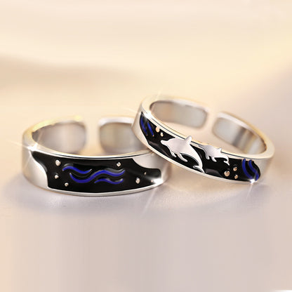 Custom Ocean Theme Couple Promise Rings Set