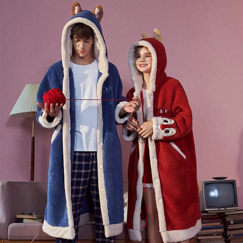 Matching Couple Bathrobe Winter Sleepwear for Couples