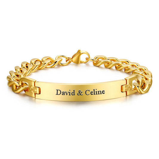 Engraved Mens Promise Bracelet Stainless Steel Gold