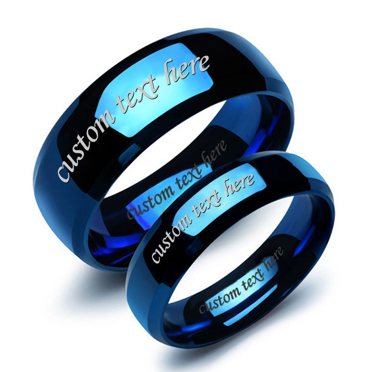 Blue Titanium Promise Rings for Couples | Engraved Set | Gullei