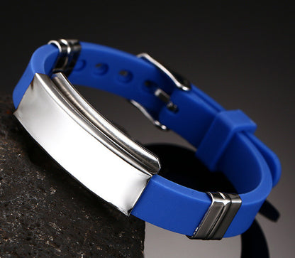 Engraved Mens Promise Silicone Wristband Blue