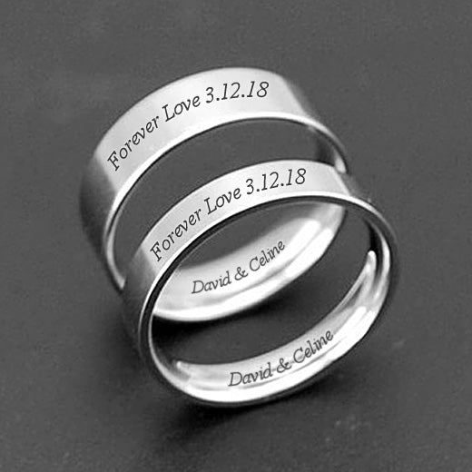 Engraved His and Hers Wedding Bands Set for Two