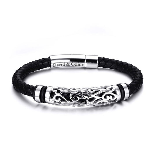 Promise Mens Leather Bracelet Stainless Steel