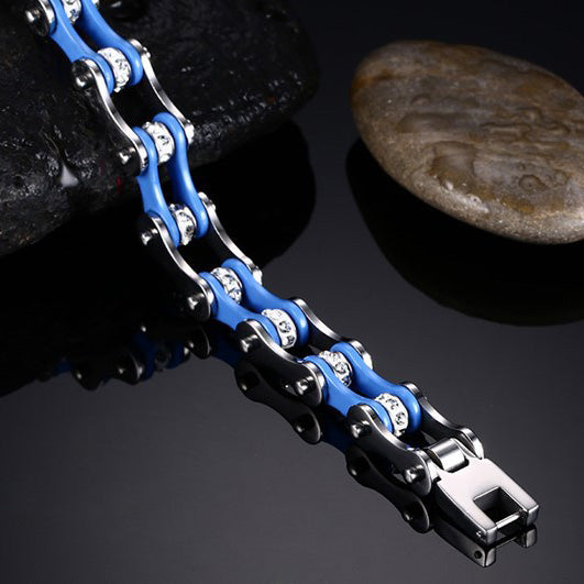 Customized Bike Chain Bracelet Stainless Steel Blue