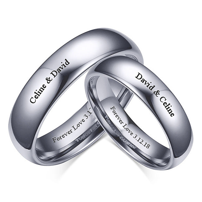 Engraved Matching Tungsten Weddings Bands Set for 2
