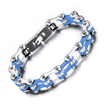 Customized Bike Chain Bracelet Stainless Steel Blue