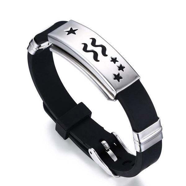 Custom Horoscope Promise Silicone Bracelet for Him Stainless Steel