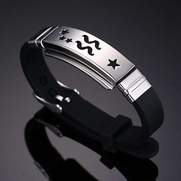 Custom Horoscope Promise Silicone Bracelet for Him Stainless Steel