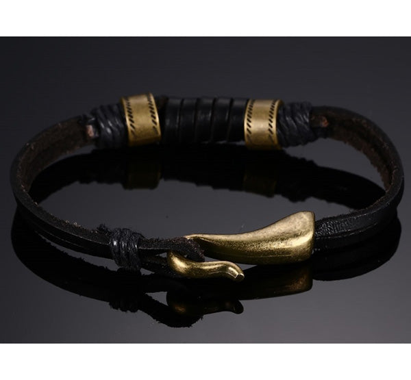 Leather Mens Bracelet Valentines Gift Bronze Alloy