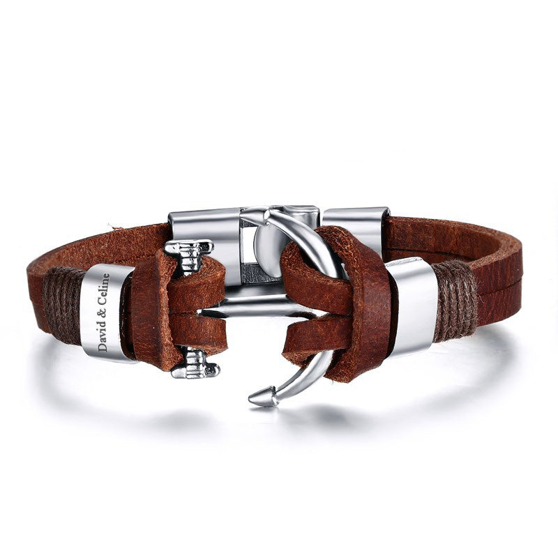 Mens Personalized Leather Bracelet for Guys