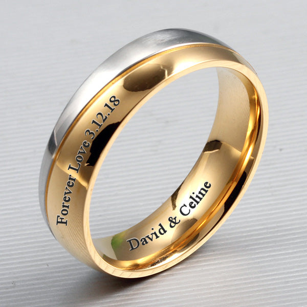 Custom Mens Promise Ring 6mm Gold Plated Titanium