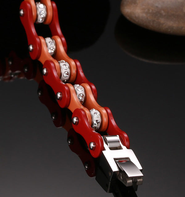 Engraved Mens Bike Chain Bracelet Stainless Steel Coffee