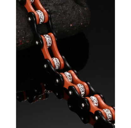 Engraved Mens Bike Chain Bracelet Stainless Steel Black