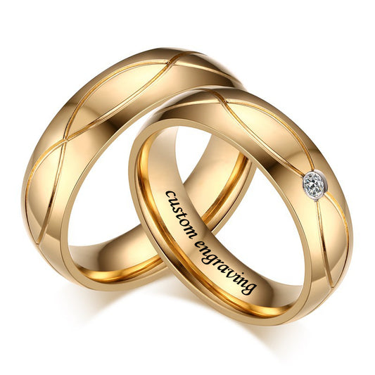 18K Gold Plated Titanium Engravable Rings Set for 2